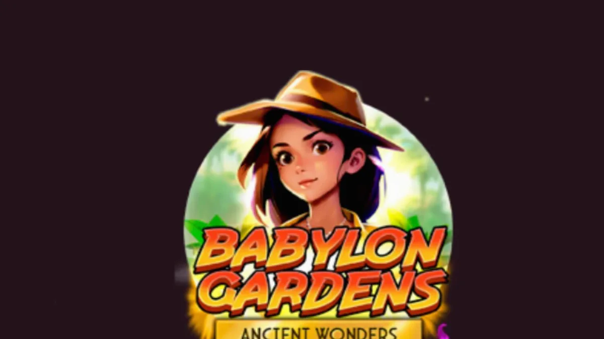 Pemandangan visual dari slot Babylon Gardens Ancient Wonders Deluxe dengan latar belakang taman gantung Babilonia yang megah.